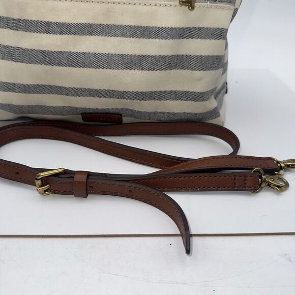 FOSSIL Coated Canvas Striped Fiona satchel Crossbody Shoulder Bag Blue/Off White - Picture 12 of 16